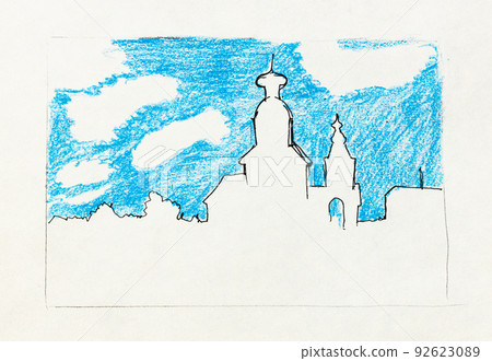 sketch of Suzdal town skyline under blue sky sketch of Suzdal town skyline under blue sky 92623089