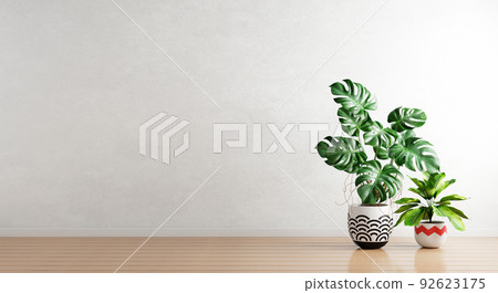 Green plants in houseplants pot with white empty wall background. Interior architecture and natural concept. 3D illustration rendering Green plants in houseplants pot with white empty wall background. Interior architecture and natural concept. 3D illustration rendering 92623175