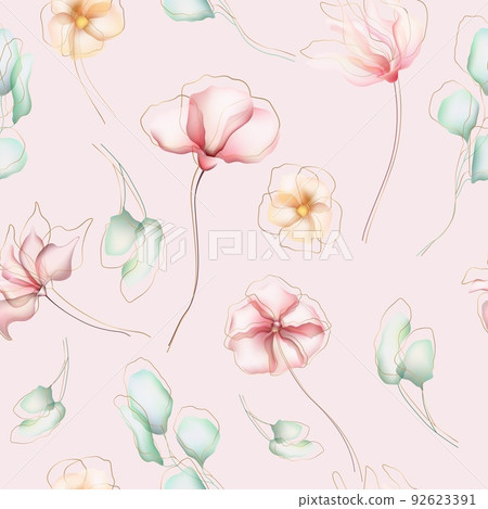 Vintage seamless pattern with cream pink and green flower buds background 92623391