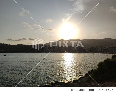 Relax. Tranquility. Photography that transmits tranquility with the calm water of the Mediterranean Sea. Landscape in Oropesa del Mar, in Spain. Europe. Horizontal photography. Relax. Tranquility. Photography that transmits tranquility with the calm water of the Mediterranean Sea. Landscape in Oropesa del Mar, in Spain. Europe. Horizontal photography. 92623397