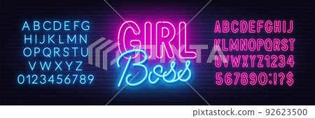 Girl boss neon quote on a brick wall. 92623500