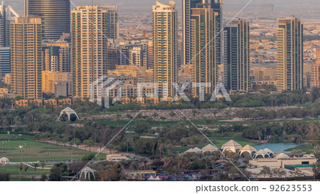 Dubai luxury residential district with golf club timelapse. Dubai luxury residential district with golf club timelapse. 92623553