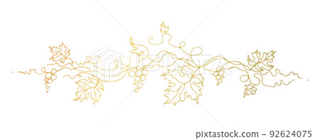 Vine. Vector illustration. Design elements with a twisting golden vine with leaves and berries. Drawing by hand in the style of line art. The frame is round with a vine. Vine. Vector illustration. Design elements with a twisting golden vine with leaves and berries. Drawing by hand in the style of line art. The frame is round with a vine. 92624075