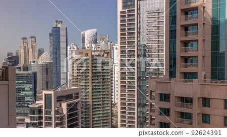 Aerial cityscape timelapse with modern architecture of Dubai downtown. Aerial cityscape timelapse with modern architecture of Dubai downtown. 92624391