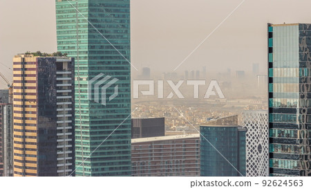 Aerial skyline of a big futuristic city timelapse. Business bay Aerial skyline of a big futuristic city timelapse. Business bay 92624563