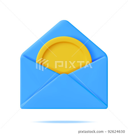 3D Opened Envelope with Gold Coin Inside 92624630