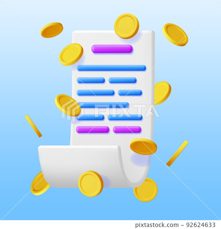 3D White Receipt with Coin Isolated 92624633