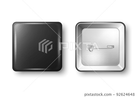 Vector 3d Realistic Square Black Metal, Plastic Blank Empty Button Badge Icon Isolated. Button Pin Badge. Glossy Brooch Pin. Top View - Front and Back Side. Template for Branding, Mock-up Vector 3d Realistic Square Black Metal, Plastic Blank Empty Button Badge Icon Isolated. Button Pin Badge. Glossy Brooch Pin. Top View - Front and Back Side. Template for Branding, Mock-up 92624648