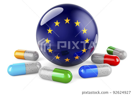 Pills capsules with the EU flag. 3D rendering 92624927