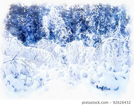 Landscape with snow-covered forest 92626432
