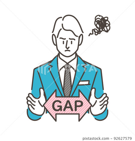 Male businessman troubled by the gap between ideal and reality at work [vector illustration material] 92627579