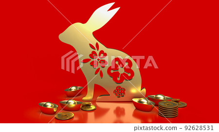 The gold rabbit and chines money for promotion concept 3d rendering 92628531