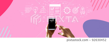 Project management theme with person using smartphone Project management theme with person using smartphone 92630452