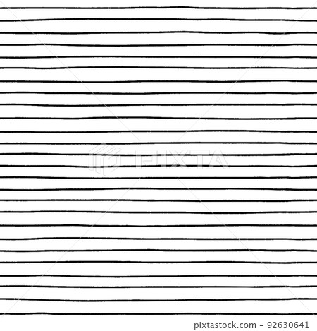 Horizontal striped background made of hand-drawn thin lines - simple seamless black and white border 92630641
