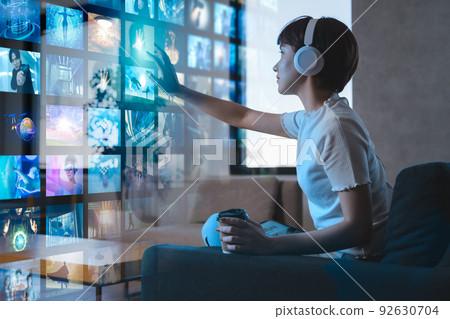 Headphones and women Headphones and women 92630704