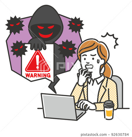 Illustration image of a female office worker who was a victim of fraud and crime using a computer Illustration image of a female office worker who was a victim of fraud and crime using a computer 92630784
