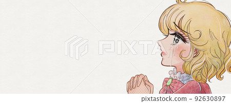 Retro girl cartoon style illustration, banner of a young lady who sheds tears 92630897