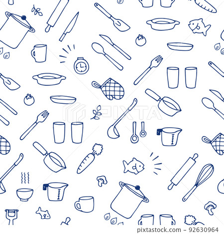 Hand drawn kitchen tool pattern 92630964