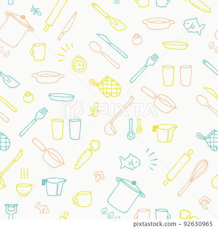 Hand drawn kitchen tool pattern 92630965