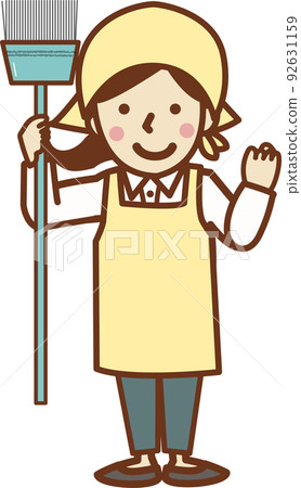 A woman in an apron and sling with a smile... - Stock Illustration ...