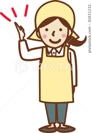 A smiling woman in an apron pointing a finger. - Stock Illustration ...