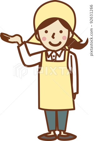 A smiling woman in an apron who guides. A smiling woman in an apron who guides. 92631266