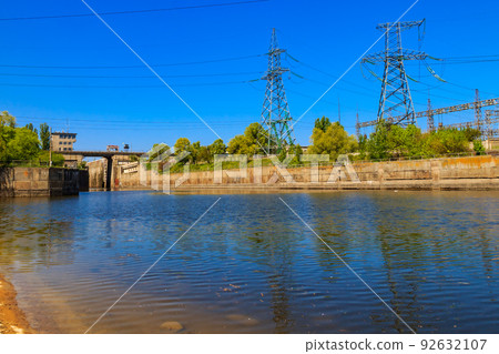 Gateway in the Svetlovodsk hydroelectric power plant on the Dnieper river, Ukraine 92632107