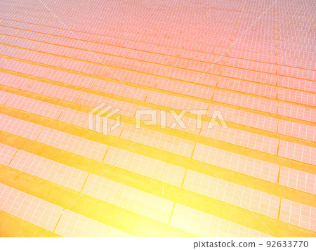 Aerial top view of a solar panels power plant. Photovoltaic solar panels at sunrise and sunset in countryside from above. Modern technology, climate care, earth saving, renewable energy concept. Aerial top view of a solar panels power plant. Photovoltaic solar panels at sunrise and sunset in countryside from above. Modern technology, climate care, earth saving, renewable energy concept. 92633770
