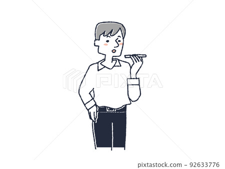 一個傾斜他的智能手機並說話的人 一個使用智能手機的人 92633776