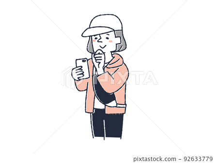 A woman in sportswear operating a smartphone A person using a smartphone A woman in sportswear operating a smartphone A person using a smartphone 92633779