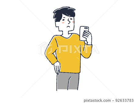 A man thinking while looking at his smartphone A person using a smartphone A man thinking while looking at his smartphone A person using a smartphone 92633783