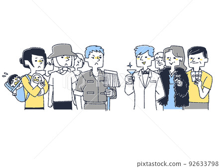 Contrast between the poor and the wealthy Comical hand-drawn characters Vector, line drawing and color Contrast between the poor and the wealthy Comical hand-drawn characters Vector, line drawing and color 92633798