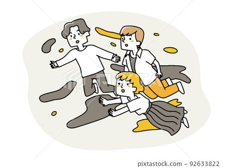 Three young people looking ahead while drifting Free people drifting in outer space 92633822