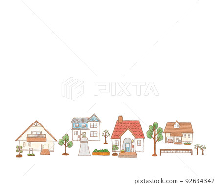 住宅區城市景觀的彩色鉛筆劃圖框 92634342