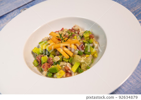 Recipe for ceviche of sea bream with avocado, chilli and lime Recipe for ceviche of sea bream with avocado, chilli and lime 92634879