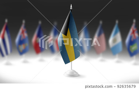 The national flag of the Bahamas on the background of flags of other countries 92635679