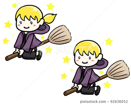 Illustration of a witch on a broom (Caucasian men and women) Illustration of a witch on a broom (Caucasian men and women) 92636052