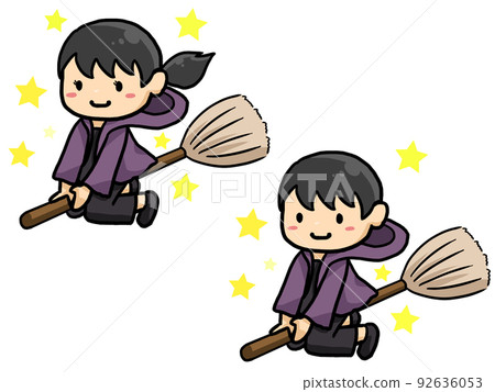 Illustration of a witch on a broom (Japanese men and women) 92636053
