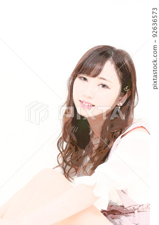 Woman young person illustration Japanese 20's 30's material face cute model watercolor 92636573
