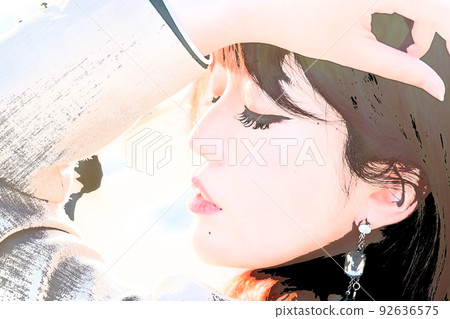 Woman young person illustration Japanese 20's 30's material face cute model watercolor Woman young person illustration Japanese 20's 30's material face cute model watercolor 92636575