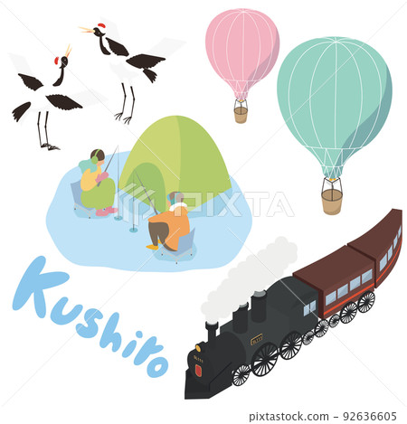 Set of isometric illustrations of Kushiro sightseeing in Hokkaido Set of isometric illustrations of Kushiro sightseeing in Hokkaido 92636605