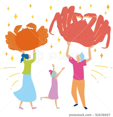Illustration of a family happy with a delicious crab gift 92636607