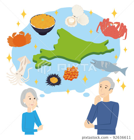 A senior couple planning a Hokkaido gourmet trip (seafood) 92636611