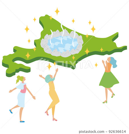 一群期待北海道溫泉之旅的女性的等距插圖 92636614