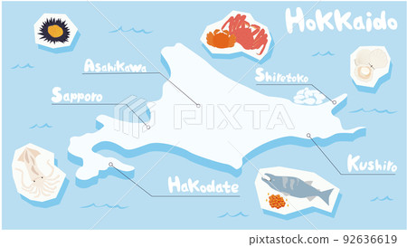 Isometric illustration of a tourist map showing the cities of Hokkaido Isometric illustration of a tourist map showing the cities of Hokkaido 92636619