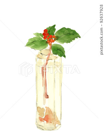 Senryo arranged in a thin bottle [hand-painted watercolor painting] white back transparent background 92637928