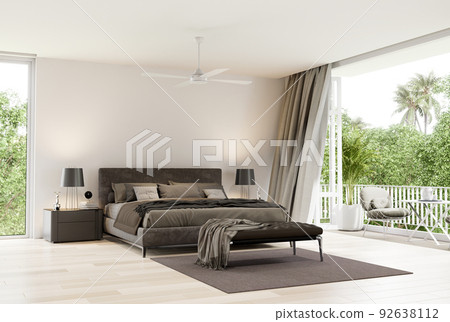 Modern bedroom with outdoor terrace and nature view 3d render 92638112