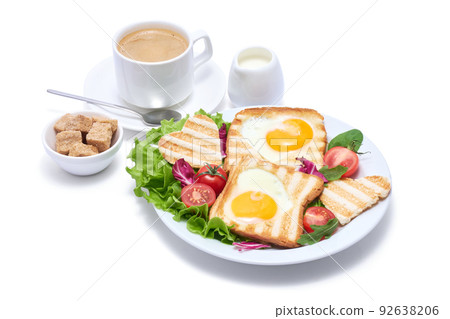 Fried Egg on Toast Bread isolated on white background Fried Egg on Toast Bread isolated on white background 92638206