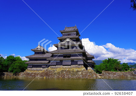 Matsumoto Castle with blue sky and white clouds Matsumoto Castle with blue sky and white clouds 92638407