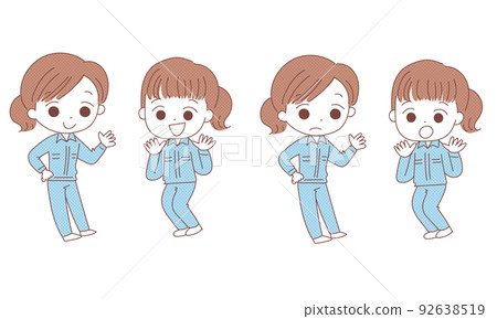 Two women in work clothes with facial expression patterns Two women in work clothes with facial expression patterns 92638519